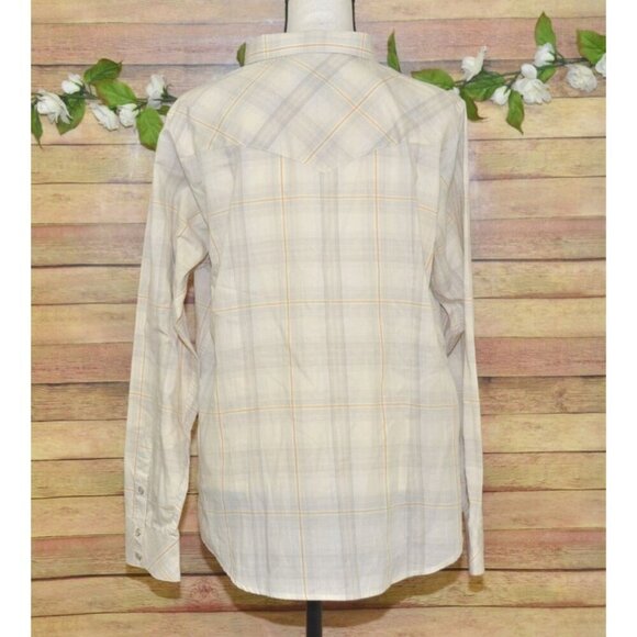 Bit & Bridle Western Shirt Tan Plaid Embroidered Floral Pearl Snaps Size XL - Picture 8 of 12